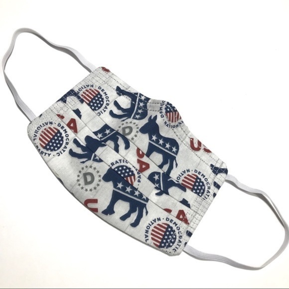 DNC Democrat Donkeys Cotton Face Mask -Filter Pocket-Pleated-Nose Wire - Picture 3 of 6